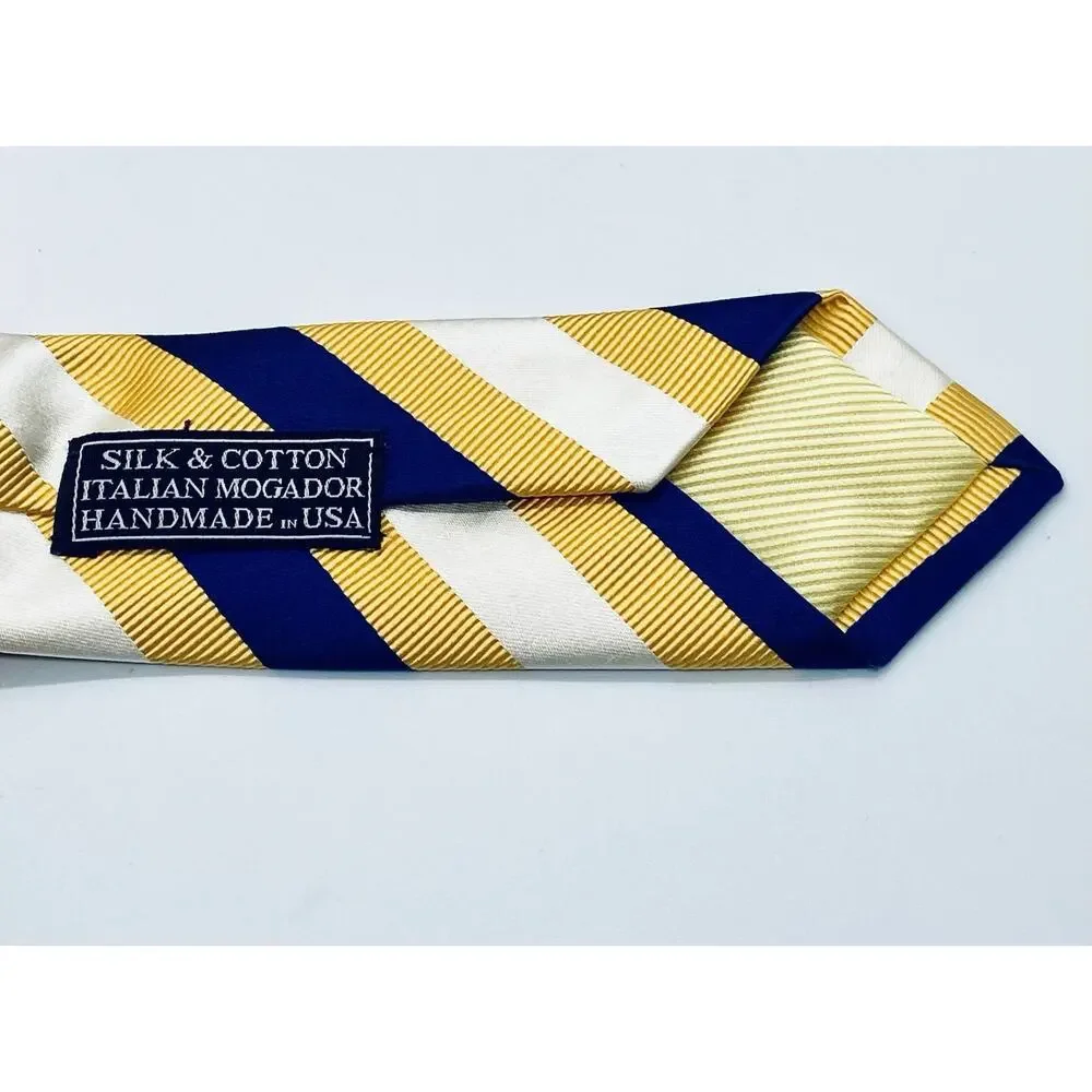 $95 New JZ Gallery Collection STRIPED SILK Cotton Neck Tie Yellow Blue REPP USA